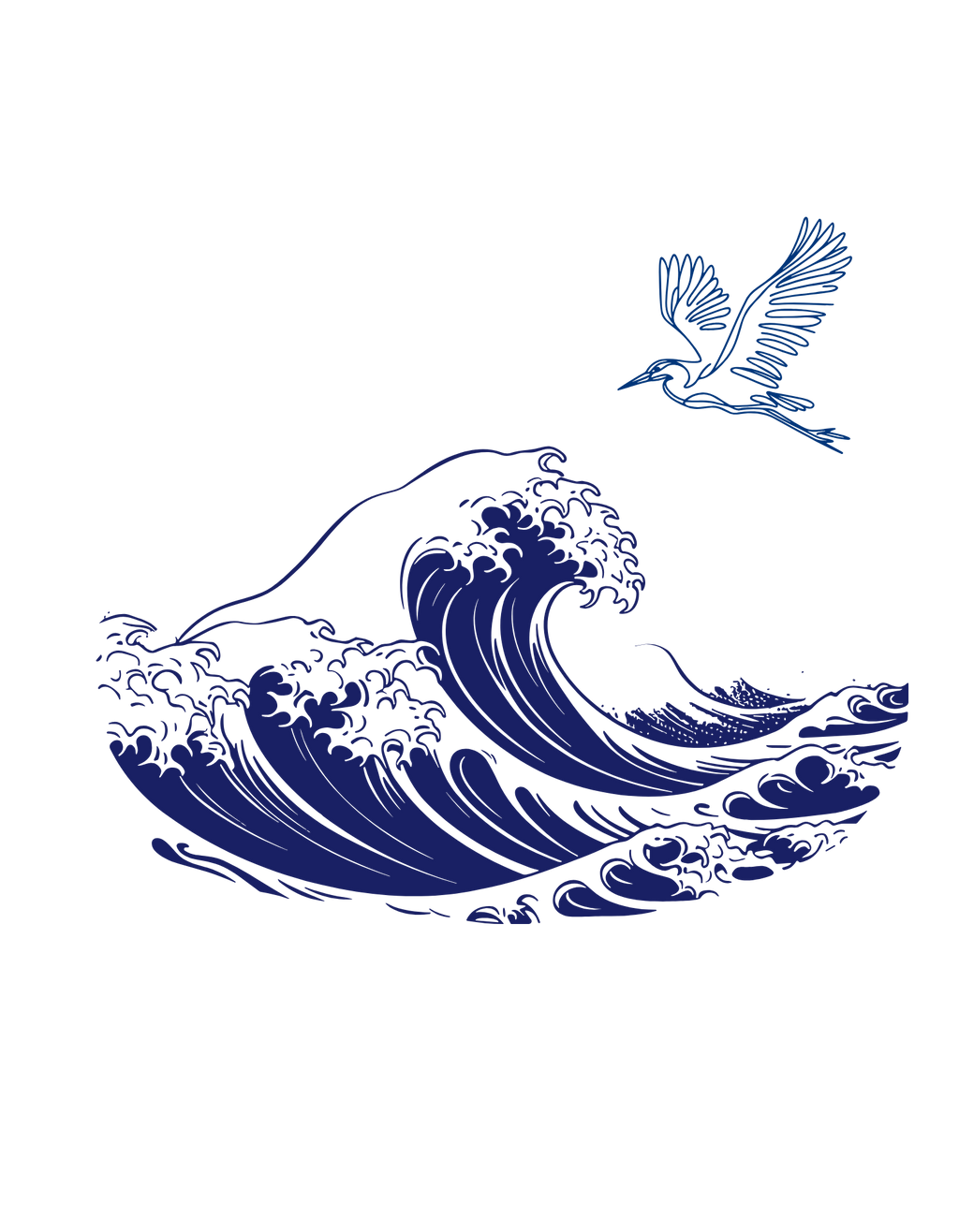 Great Wave Heron Design T-Shirt