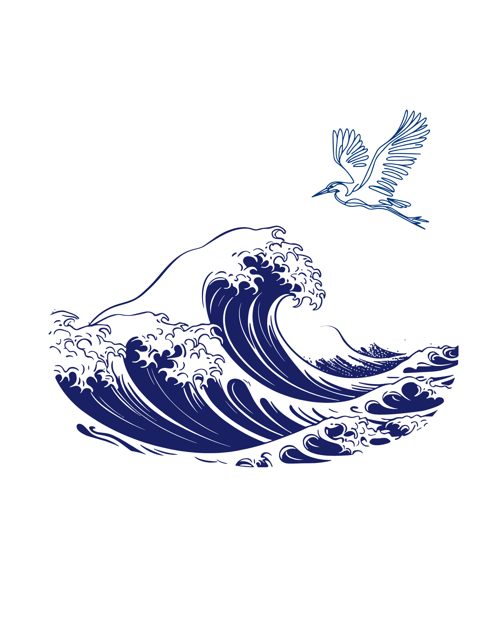 Great Wave Heron Design T-Shirt