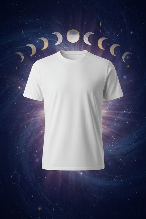 White crew neck custom t-shirt with mystical background